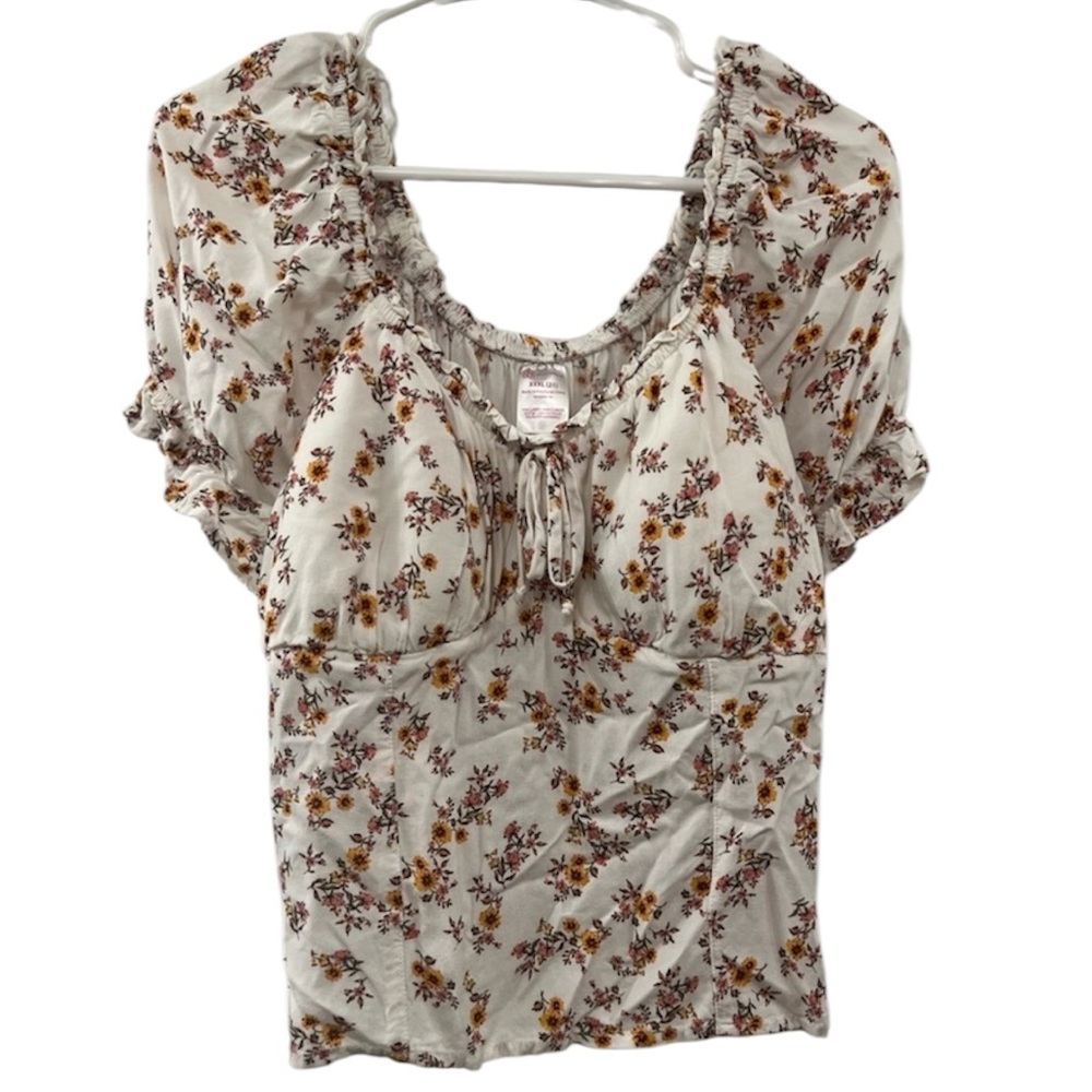No Boundaries Juniors Size XXXL(21) Floral White Top